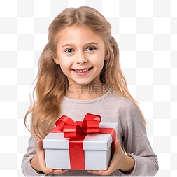 礼品带图片_快乐的小女孩带着礼品盒庆祝圣诞