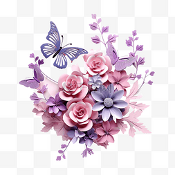 鲜花礼物背景图片_3d 渲染母亲节鲜花与蝴蝶