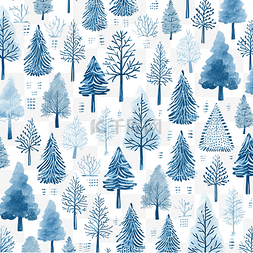抽象素描图案图片_圣诞树无缝图案蓝色和白色矢量插