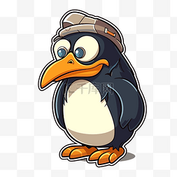 etin 企鹅角色的插图在帽子上显示