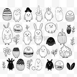 收藏小图标收藏图片_可爱的复活节黑白元素集合酯兔子