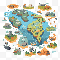 矢量地图图片_大陆剪贴画矢量图和动物和行星地