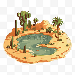 卡通沙漠图片_绿洲剪贴画沙漠池塘在岩石卡通 