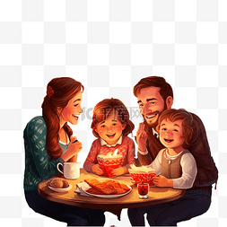 晚上，幸福的家庭与孩子们在壁炉