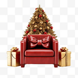 应用海报图片_沙发椅与礼品盒圣诞树隔离网站海
