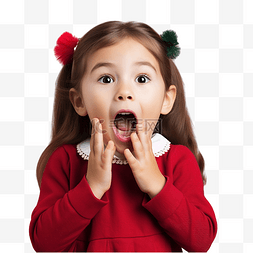 庆祝圣诞节的小女孩在张开的嘴附
