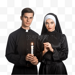 夜间万圣节派对上修女和牧师的年