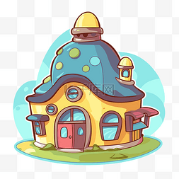 黄色房子图形图片_有蓝色和黄色屋顶的动画片房子 