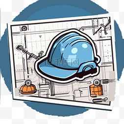 建筑安全帽与建筑工具矢量图风格