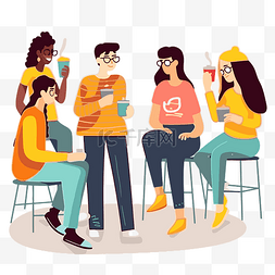 社交剪贴画一群朋友和朋友一起喝