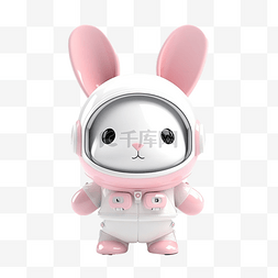 白色背景上孤立的兔子宇航员粉红