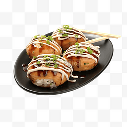 日本桌子图片_3d 插图日本章鱼烧食品