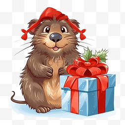 活动圣诞节图片_海狸鼠或海狸鼠角色的卡通插图与