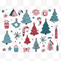 涂鸦风格糖果图片_集合矢量图中的涂鸦风格圣诞装饰