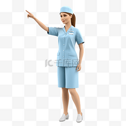 3D 渲染护士插图与手势显示方向