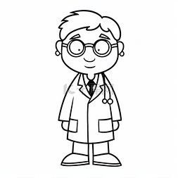 穿大衣戴眼镜的医生儿童着色页