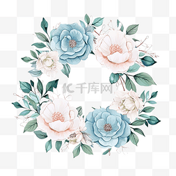 平面风格装饰图片_白色山茶花背景花环框架与感谢贴