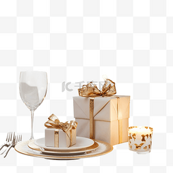 圣诞图片_晚上的圣诞餐桌布置，配有圣诞树
