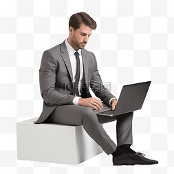 坐在办公室图片_穿着西装的男人与坐在笔记本电脑