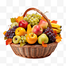 美食篮子图片_感恩节快乐庆祝活动装满篮子水果