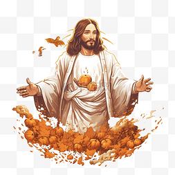 南瓜香料耶稣基督感恩节 T 恤设计