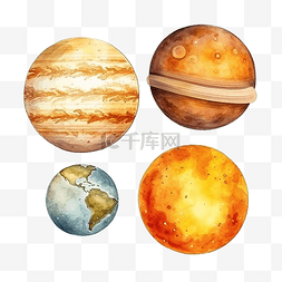 星際图片_金星水彩水彩插图与太阳系行星
