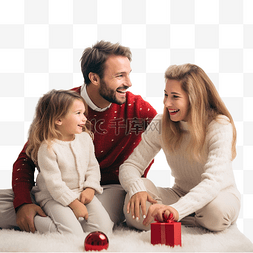 父亲带着年幼的儿子和女儿在圣诞