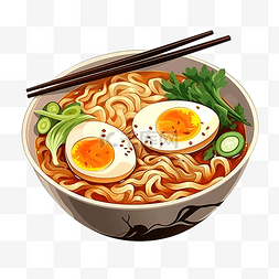 拉面加鸡蛋日本面条食品彩色插画