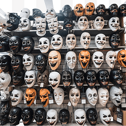 展示墙图片_笑话店出售的万圣节恐怖面孔面具