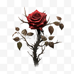 深红色玫瑰与树枝