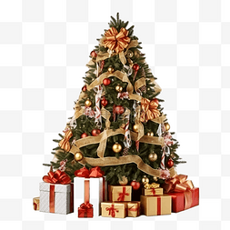 美丽的蝴蝶结图片_美丽的圣诞树装饰着玩具和礼物