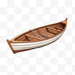 划艇图片_写实风格船中的木船，带桨轮廓PNG