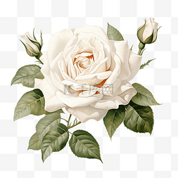 白玫瑰花与叶子绘画