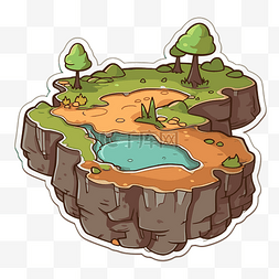 绿草地面图片_贴纸上有一个可爱的小岛，有池塘