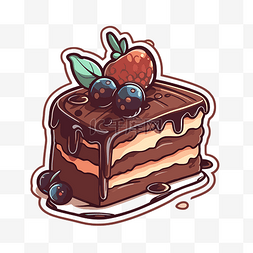 卡通巧克力蛋糕图片_一块巧克力蛋糕贴纸插画剪贴画 