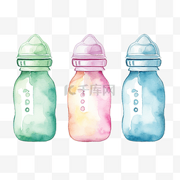 婴儿奶瓶水彩剪贴画