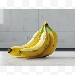 大理石柜台上的成熟香蕉 3D 渲染