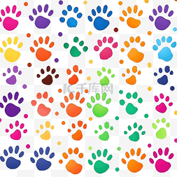 动物爪子卡通图片_不同动物卡通风格的五彩爪印无缝