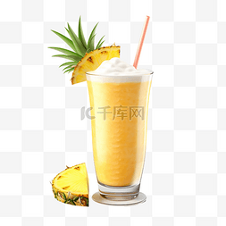 带芒果的素材图片_带稻草元素的菠萝或芒果奶昔玻璃