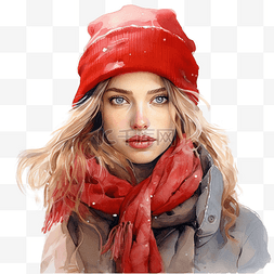冬季围巾图片_红色冬季围巾水彩画