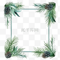 水彩圣诞长方形框架，有冬冷杉和