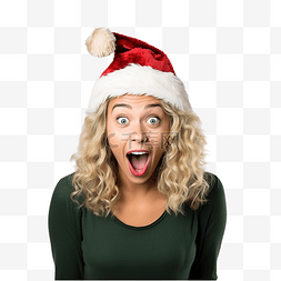 带帽的女人图片_戴着圣诞帽的女孩在孤立的墙上，