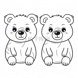 可爱的小熊元素图片_两只可爱的小熊为孩子们着色页