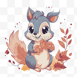 松鼠剪贴画 卡通松鼠与秋天的落