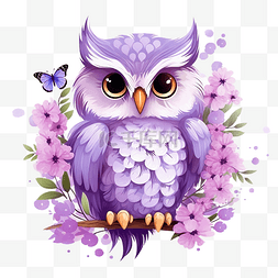 淡黑色图片_淡紫色猫头鹰与花