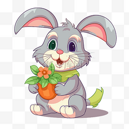 快乐兔子剪贴画可爱的卡通灰兔子