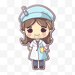 卡通护士女孩图片_穿着护士服的可爱卡通女孩拿着玻