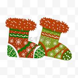 圣诞夜雪地图片_圣诞节卡通可爱暖和雪地靴袜子