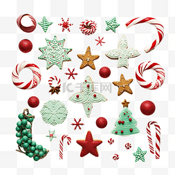 小饰品图片_平躺着绿色和红色的圣诞装饰品，