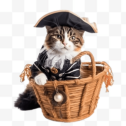 万圣节那天，穿着海盗服装的猫递